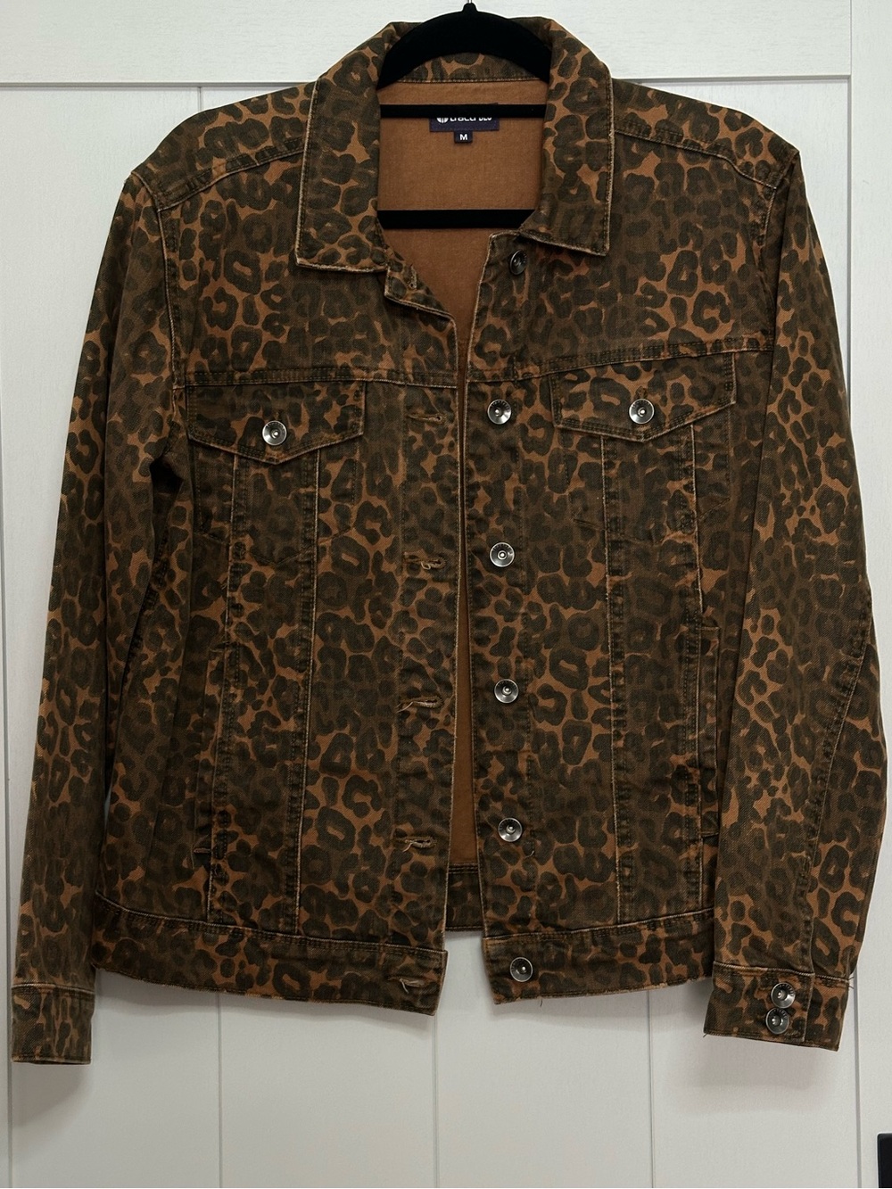 Tractr Brown Leopard-Print Jean Jacket